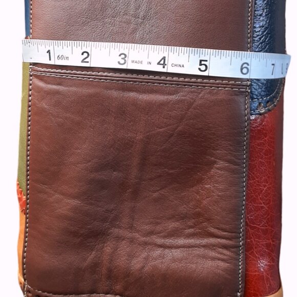 VTG Leather Multicolored Patchwork Barrel Bag Satchel Made In Mexico Purse Bag - Picture 12 of 13